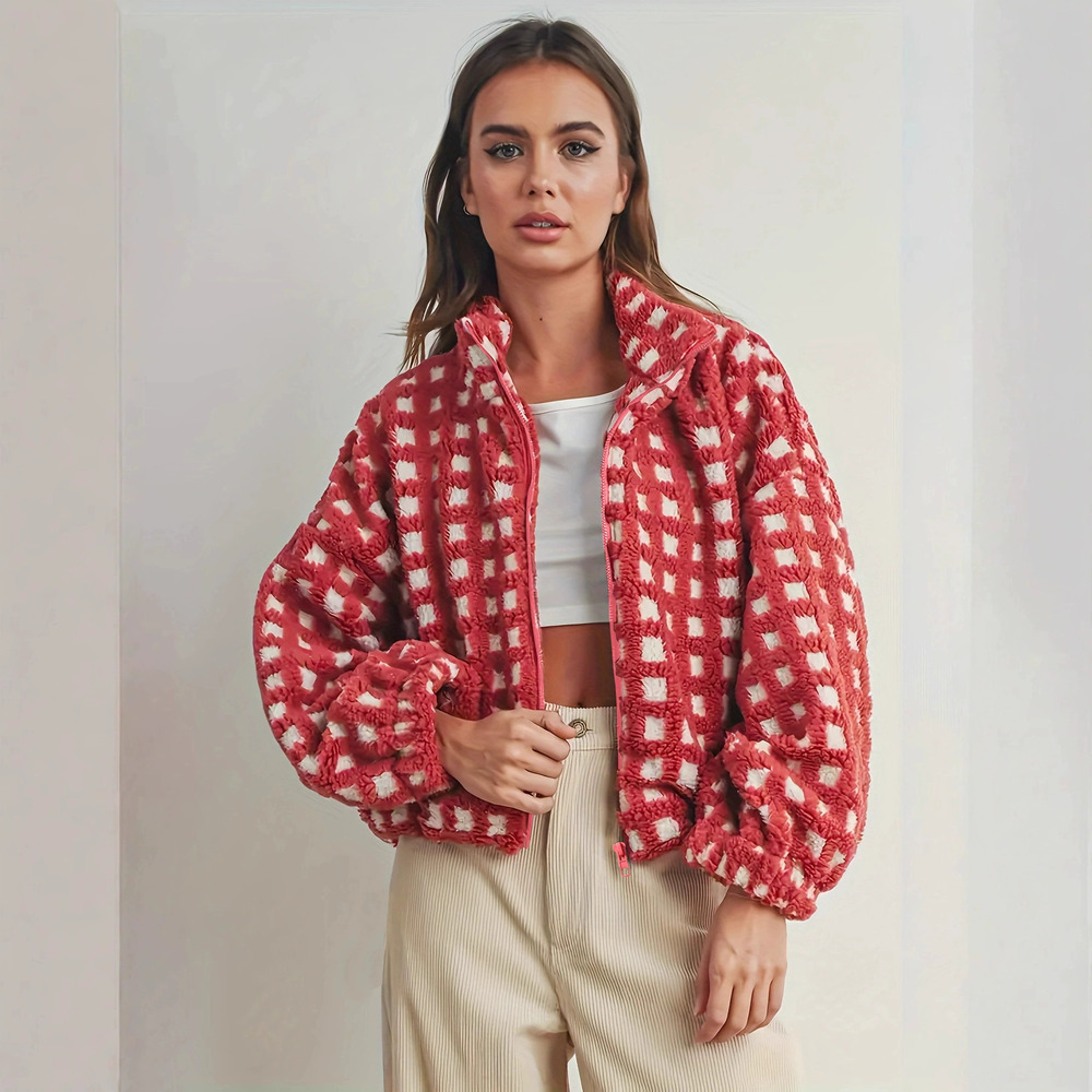 Forever 21 Fall Winter Plush Red Plaid Coat